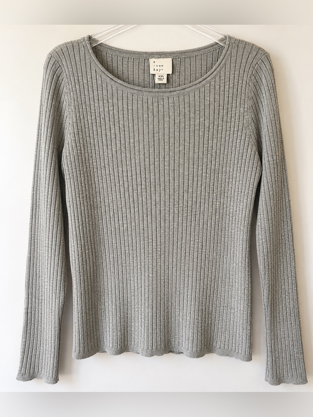 a new day Light Gray Ribbed Long Sleeve Pullover XXL